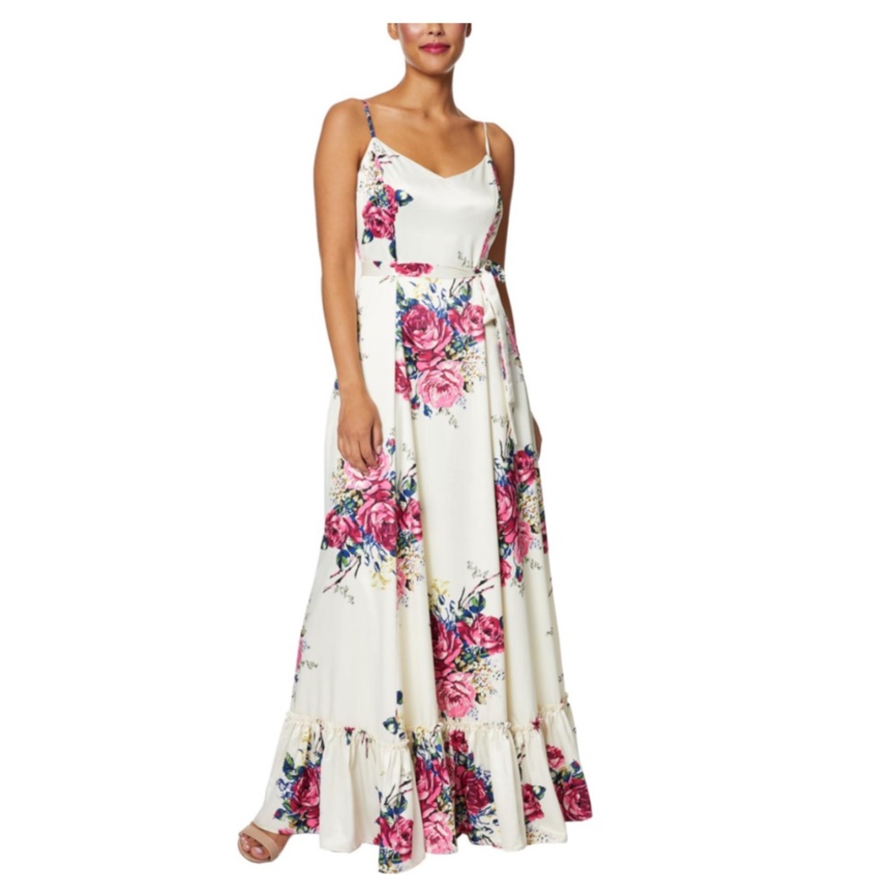 Betsey Johnson Cream Maxi Dress with Pink Floral Print